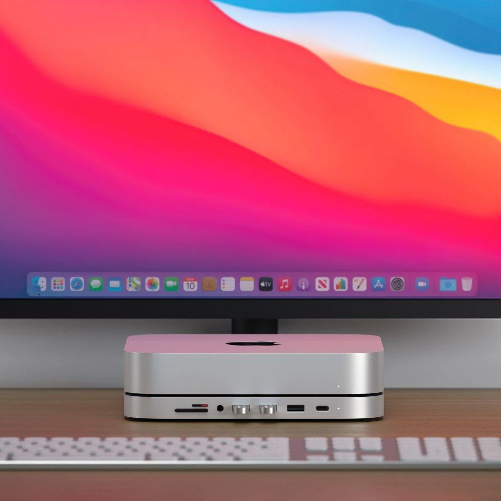 Satechi Aliuminio do Mac Mini USB-C (USB-C, 3x USB-A, czytnik kart micro/SD, lizdo prievadas) (sidabrinė)