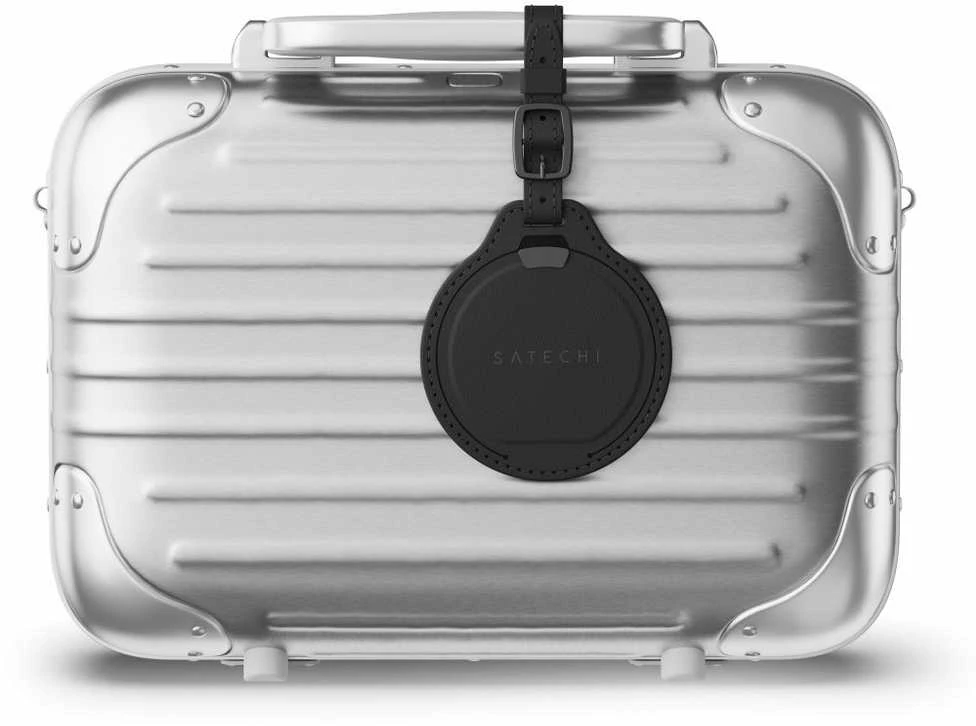 Satechi 70ea „FindAll“ bagažo etiketė – veganiškos odos bagažo etiketė su vietos nustatymo funkcija, suderinama su „Apple Find My“ (juoda)