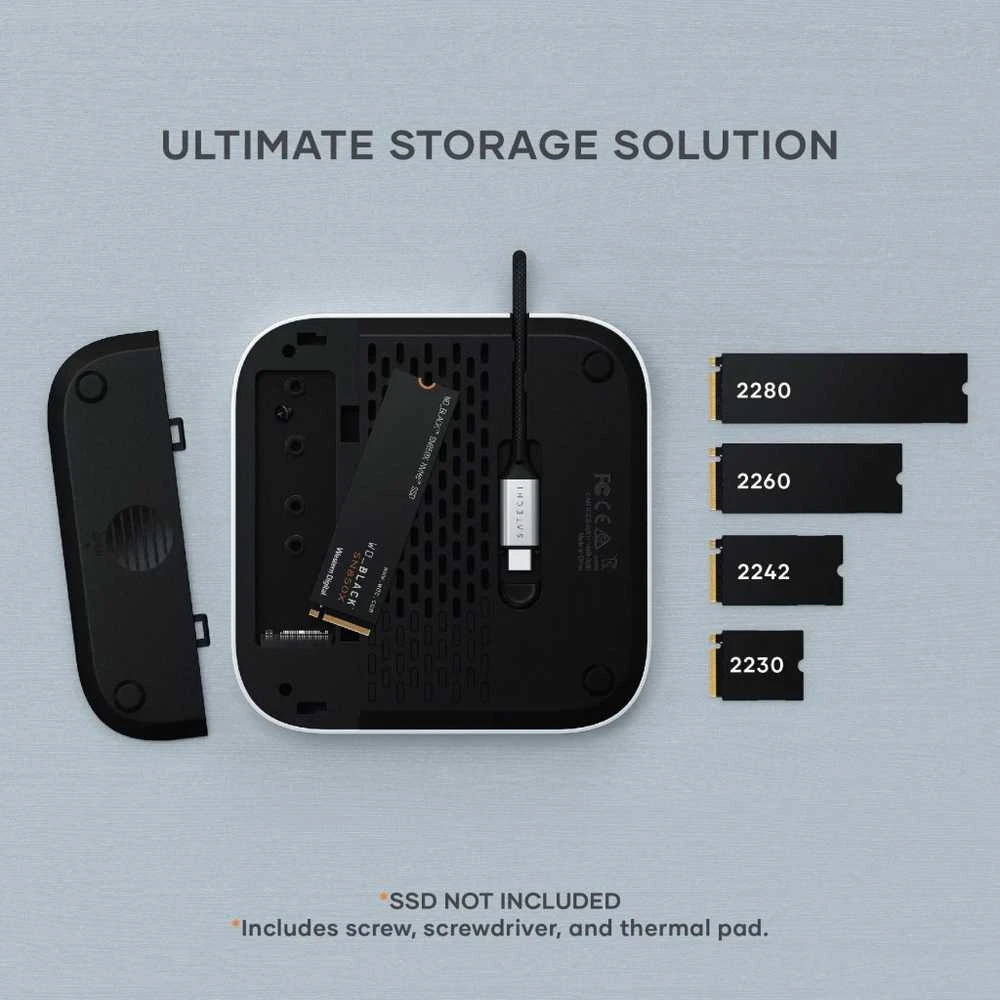 „Satechi“ stovas ir šakotuvas, skirtas „Mac Mini M4/M4 Pro“ (2024) su SSD M.2 NVMe lizdu
