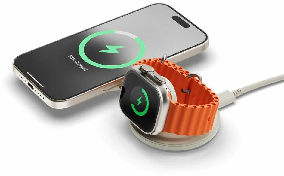 „Satechi OntheGo?“ 2 viename belaidis įkroviklis – smėlio spalvos