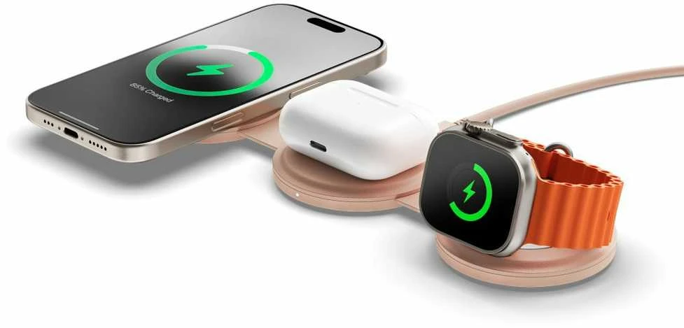 „Satechi OntheGo?“ 3 viename belaidis įkroviklis – dykumos rožinės spalvos