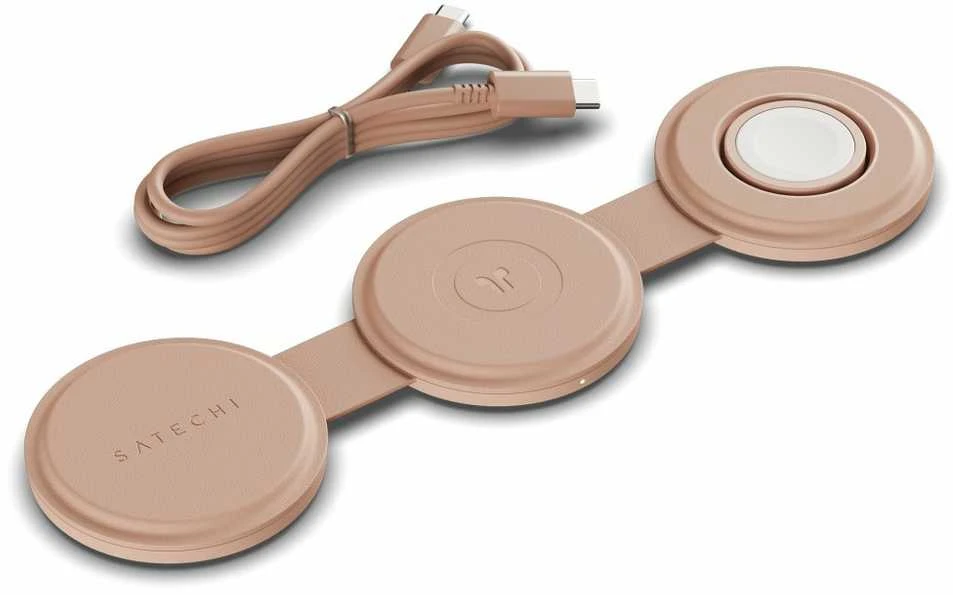 „Satechi OntheGo?“ 3 viename belaidis įkroviklis – dykumos rožinės spalvos