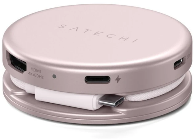 „Satechi OntheGo?“ 5 viename daugiaportinis adapteris, skirtas „MacBook Neo“ – rausvas