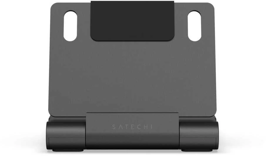 USB ŠAKOTUVAS „Satechi OntheGo Foldable Stand Hub“ – sulankstomas stovas ir šakotuvas mobiliesiems įrenginiams (USB-C 100W PD, USB-C 10 Gbps, USB-A 10 Gbps, micro/SD kortelių skaitytuvas 312 MB/s, 3,5 mm lizdas, 4K HDMI) (juodas)