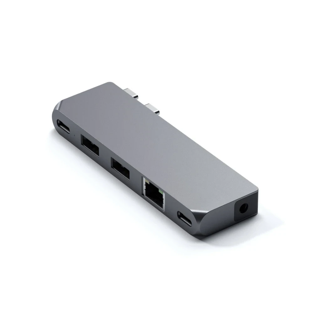 „Satechi Pro Hub mini USB-C“ skirta „MacBook“ (2 x USB-C, 2 x USB-A, Ethernet, lizdo prievadas) („Pro&Air&Max“) (sidabrinė)