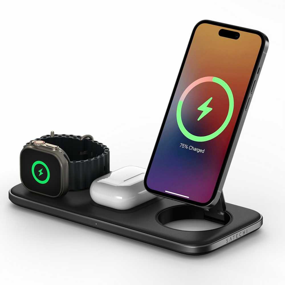 SATECHI Qi2 Trio Wireless Charging Pad - su A,C,G tipo kištukais