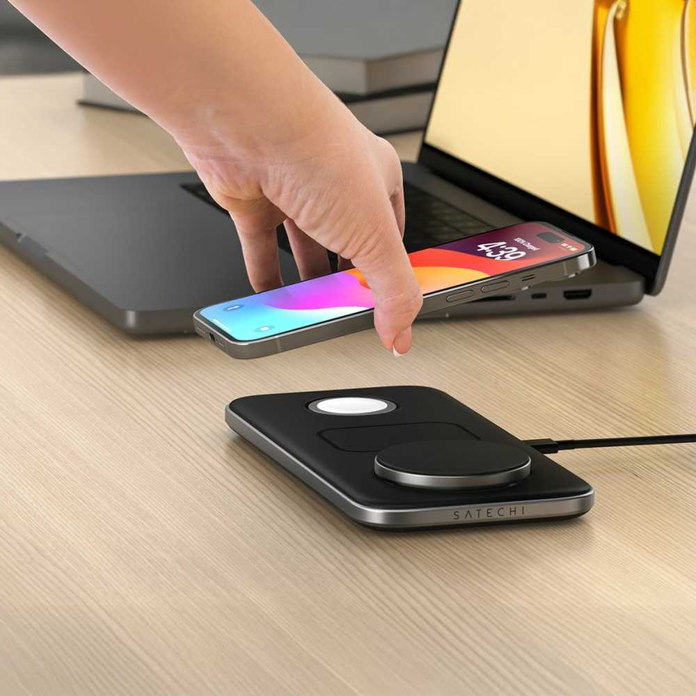 SATECHI Qi2 Trio Wireless Charging Pad - su A,C,G tipo kištukais