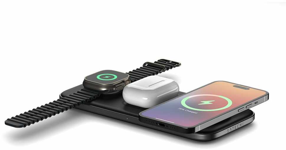 SATECHI Qi2 Trio Wireless Charging Pad - su A,C,G tipo kištukais