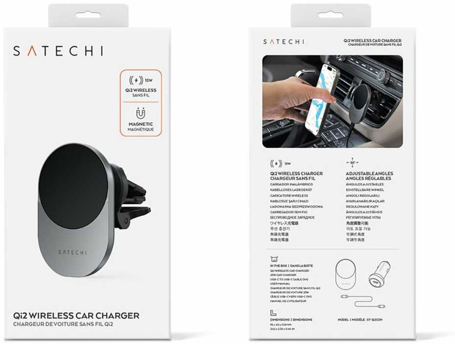 SATECHI Qi2 belaidis automobilinis įkroviklis