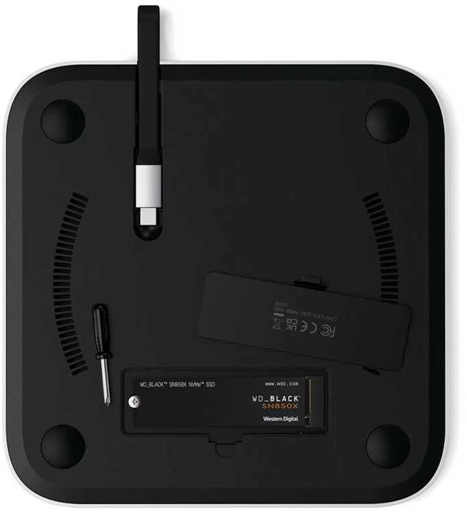 SATECHI Mac Mini stovas ir stebulė su NVMe SSD korpusu - Sidabrinis
