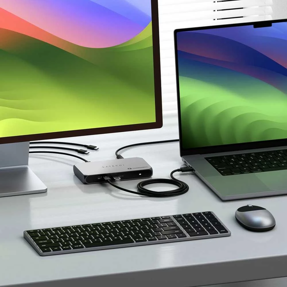 Satechi Thunderbolt 4 Slim Hub Pro | Prievadas DC 20V | 1x USB 3.2 Gen. 2 | 1x TB4 prieš srovę 96 W PD | 3x TB 4 (space pilka)