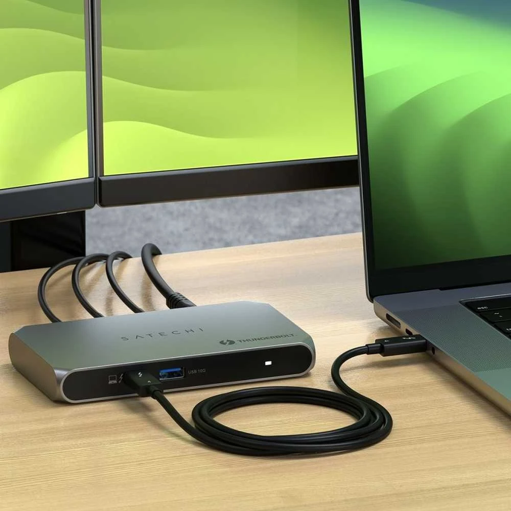 Satechi Thunderbolt 4 Slim Hub Pro | Prievadas DC 20V | 1x USB 3.2 Gen. 2 | 1x TB4 prieš srovę 96 W PD | 3x TB 4 (space pilka)