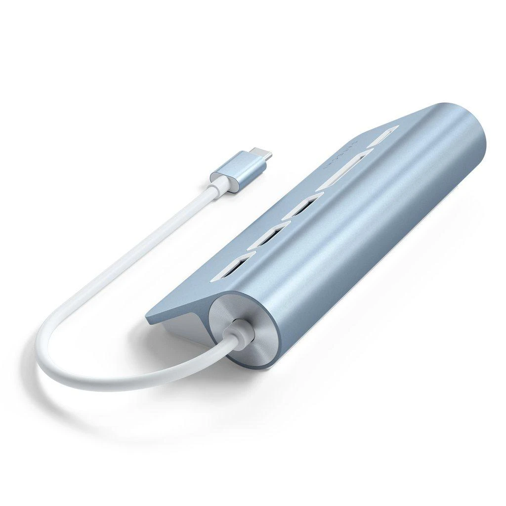 SATECHI Type-C aliuminio USB 3.0 šakotuvas ir kortelių skaitytuvo vieta pilka