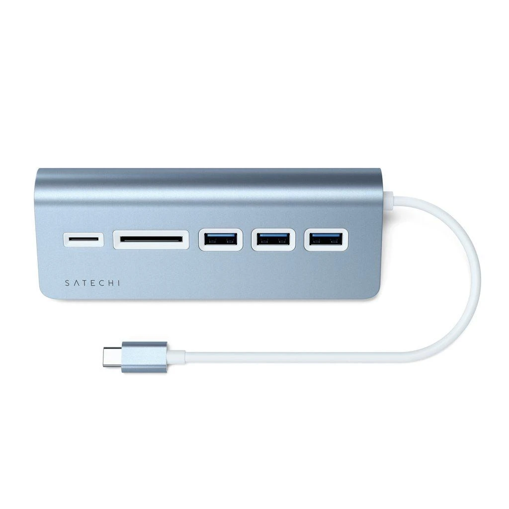 SATECHI Type-C aliuminio USB 3.0 šakotuvas ir kortelių skaitytuvas Sidabrinis