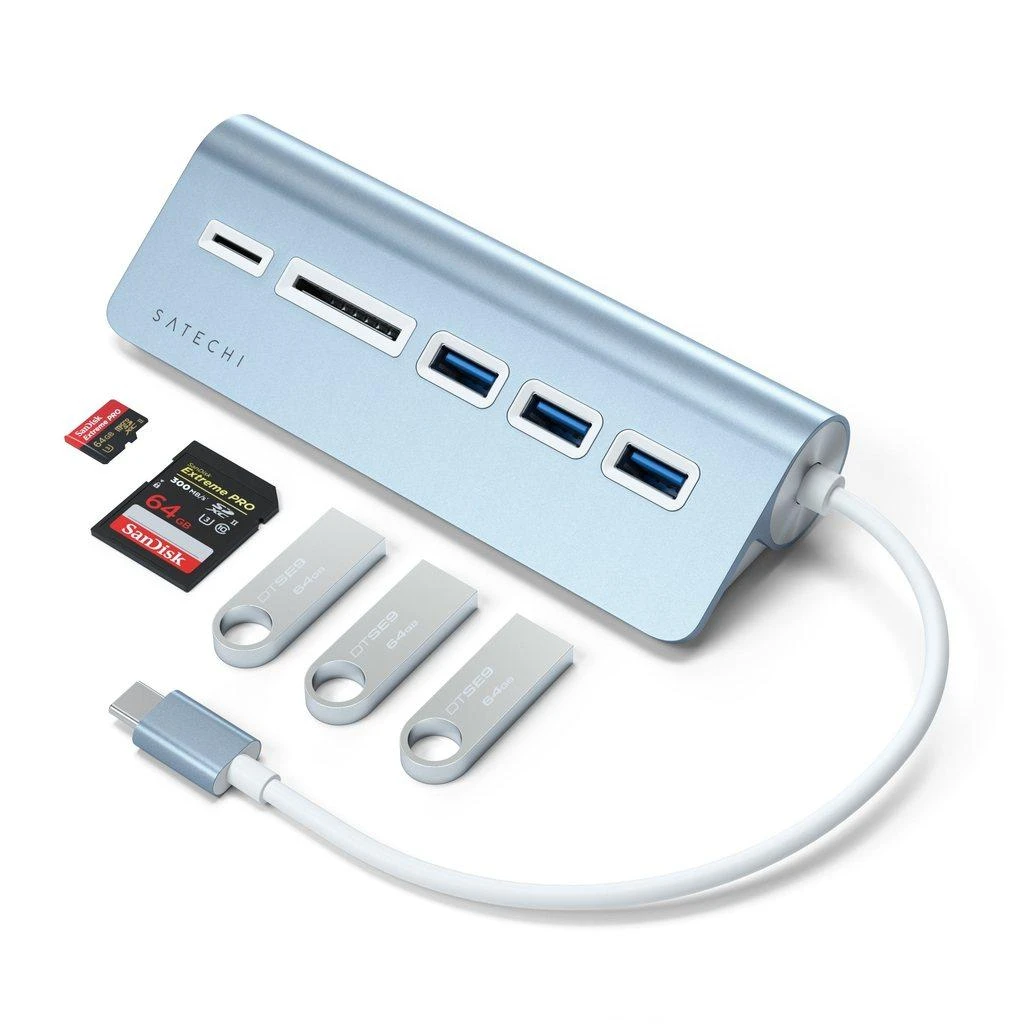 Satechi USB-C šakotuvas su kortelių skaitytuvu ir priedais