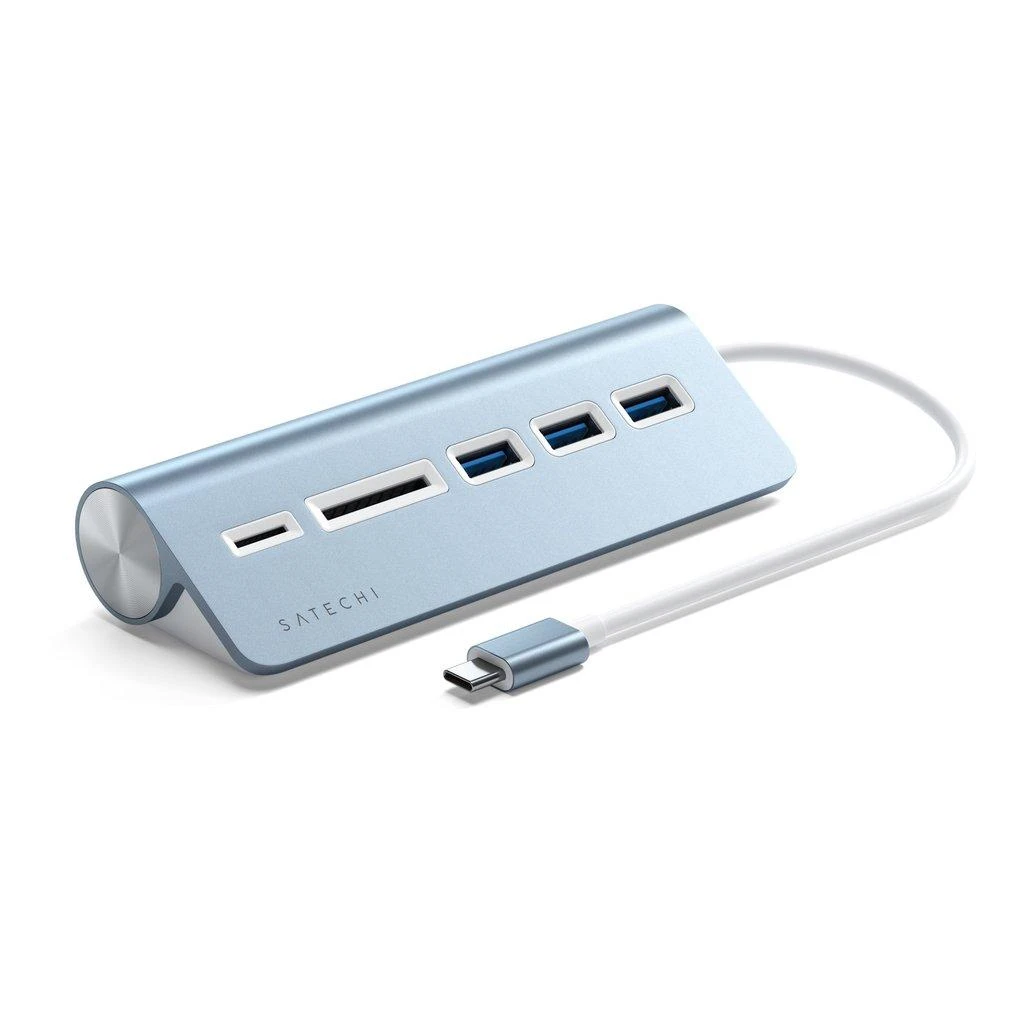 SATECHI Type-C aliuminio USB 3.0 šakotuvas ir kortelių skaitytuvo vieta pilka