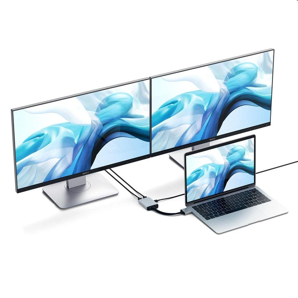 USB šakotuvas Satechi USB-C 2xHDMI adapteris sidabrinis