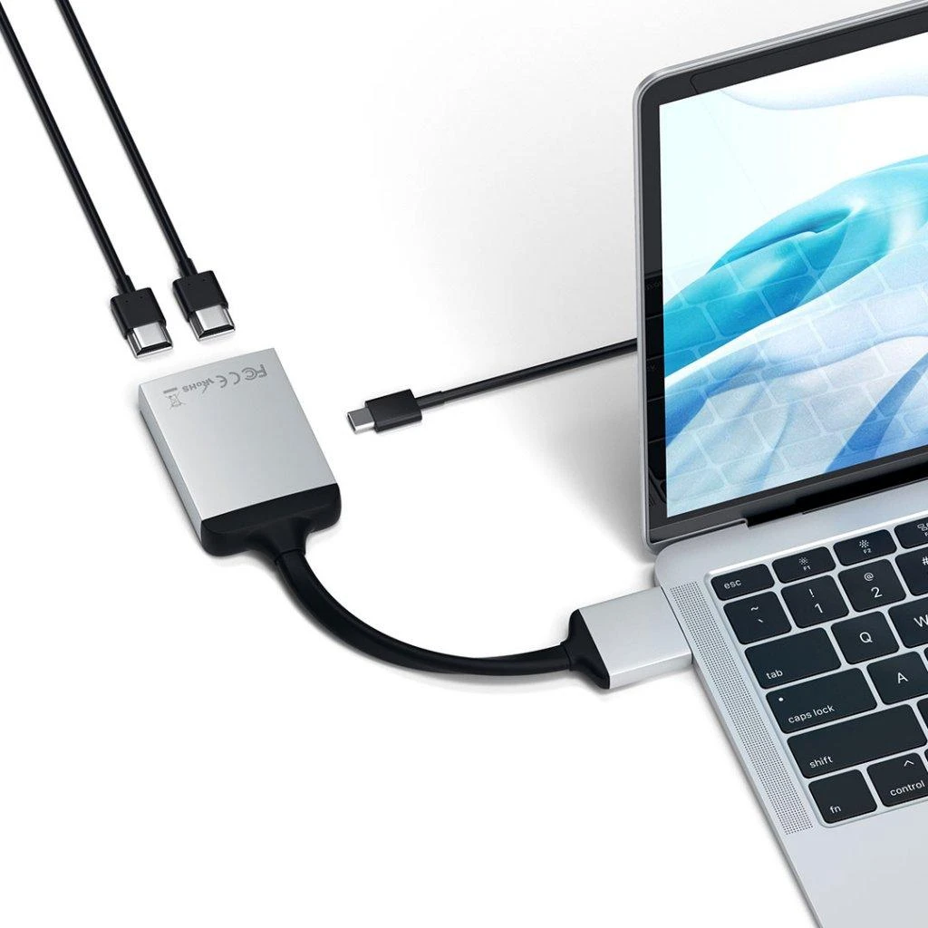USB šakotuvas Satechi USB-C 2xHDMI adapteris sidabrinis