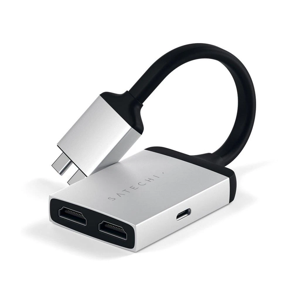 USB šakotuvas Satechi USB-C 2xHDMI adapteris sidabrinis