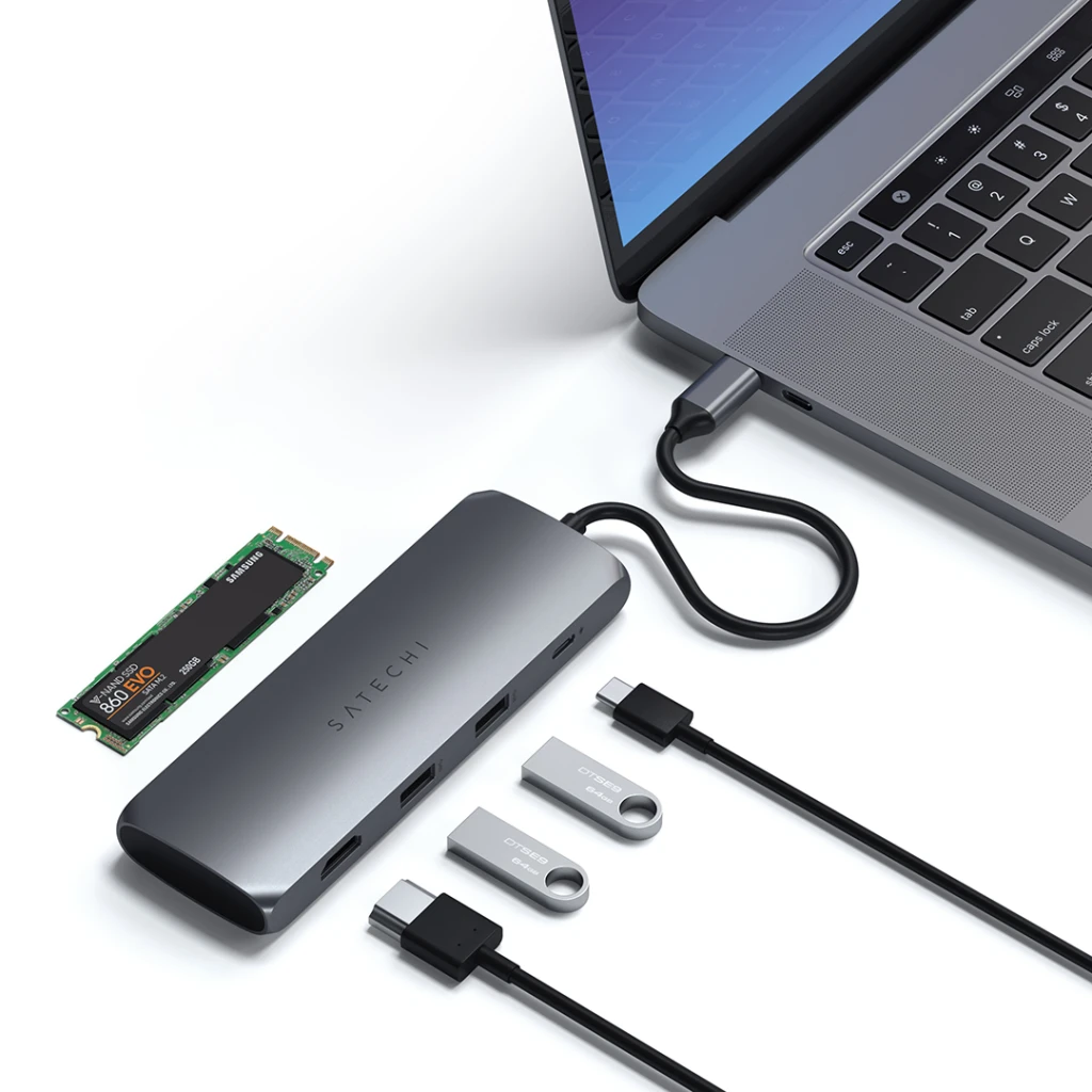 USB šakotuvas / SSD ek. Satechi USB-C 4K HDMI/2xUSB-A/1xUSB-C Kosminė pilka