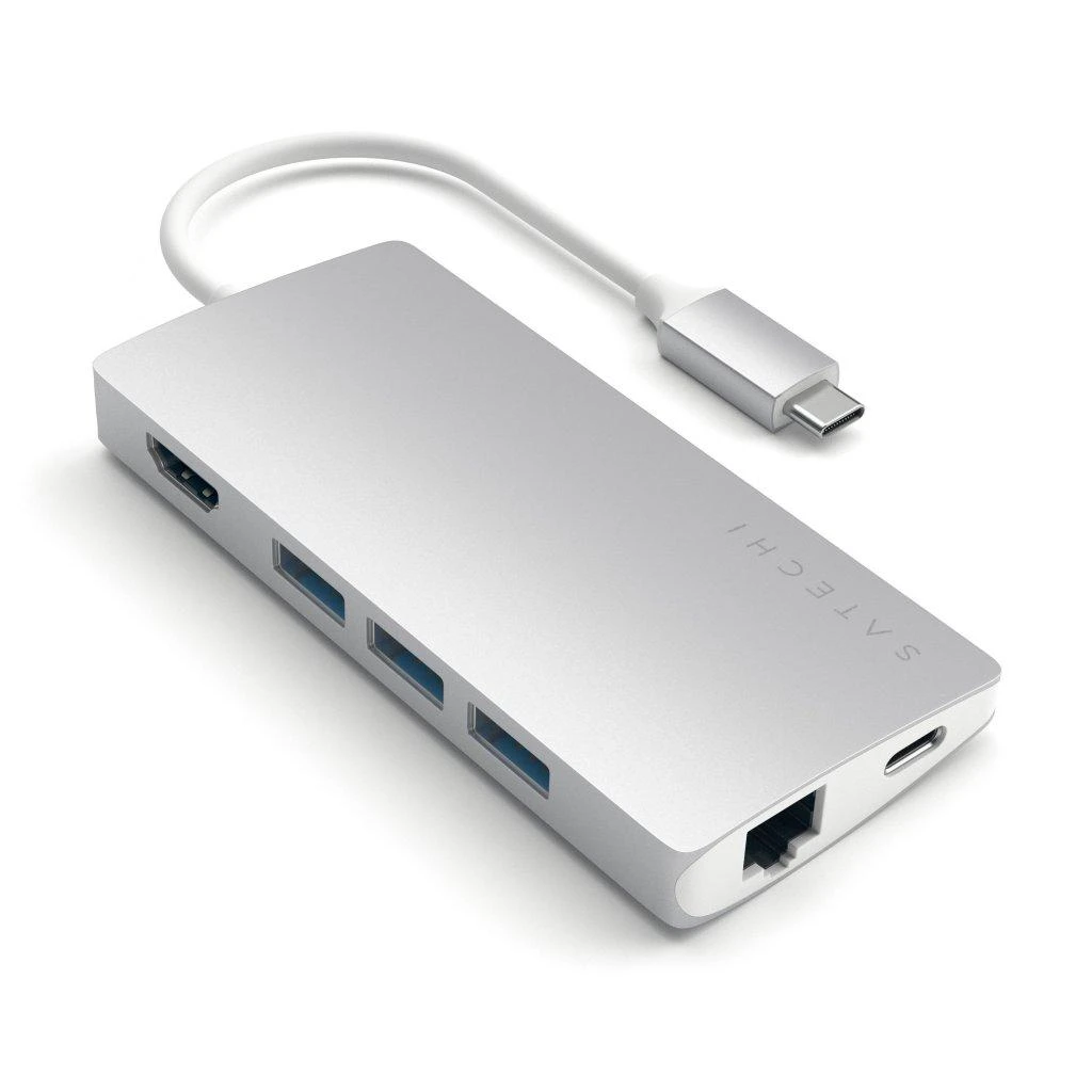 „Satechi Aliumini Adapteris V2 USB-C“ (USB-C, 3x USB-A, 4K HDMI, mikro / SD kortelių skaitytuvas, Ethernet) (pilka erdvė)