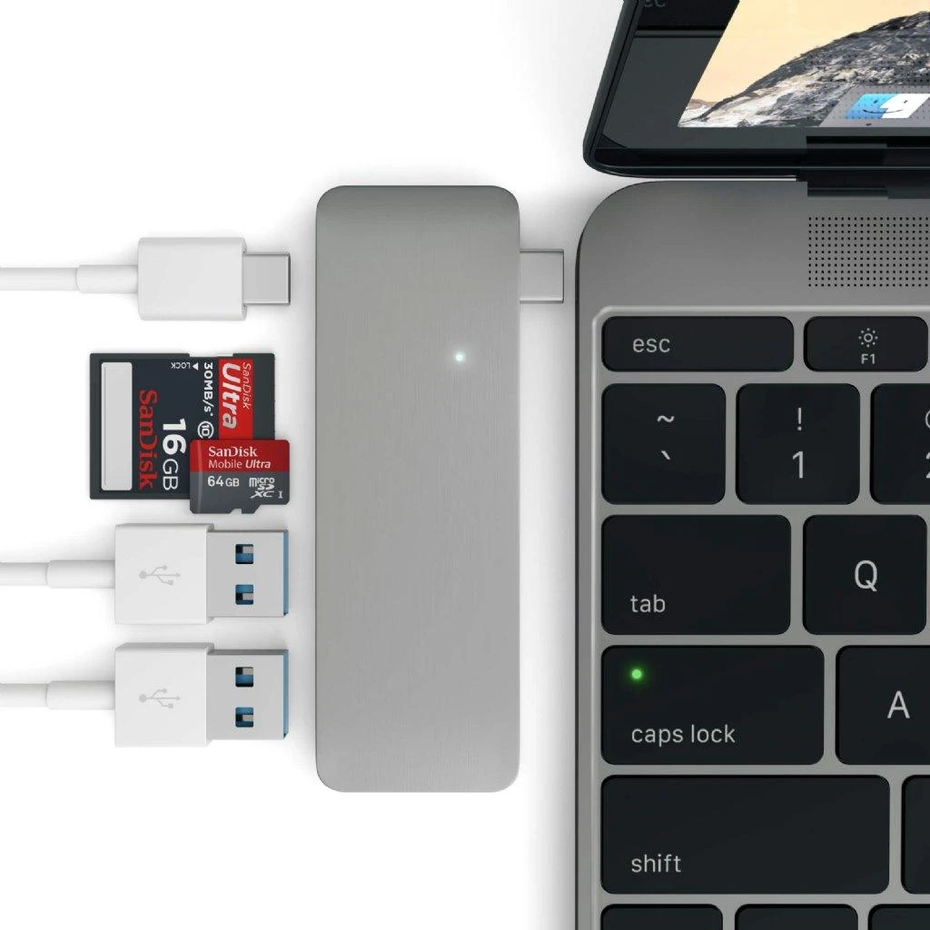 SATECHI Type-C Pass-Through USB šakotuvas su USB-C įkrovimo prievadu, pilka