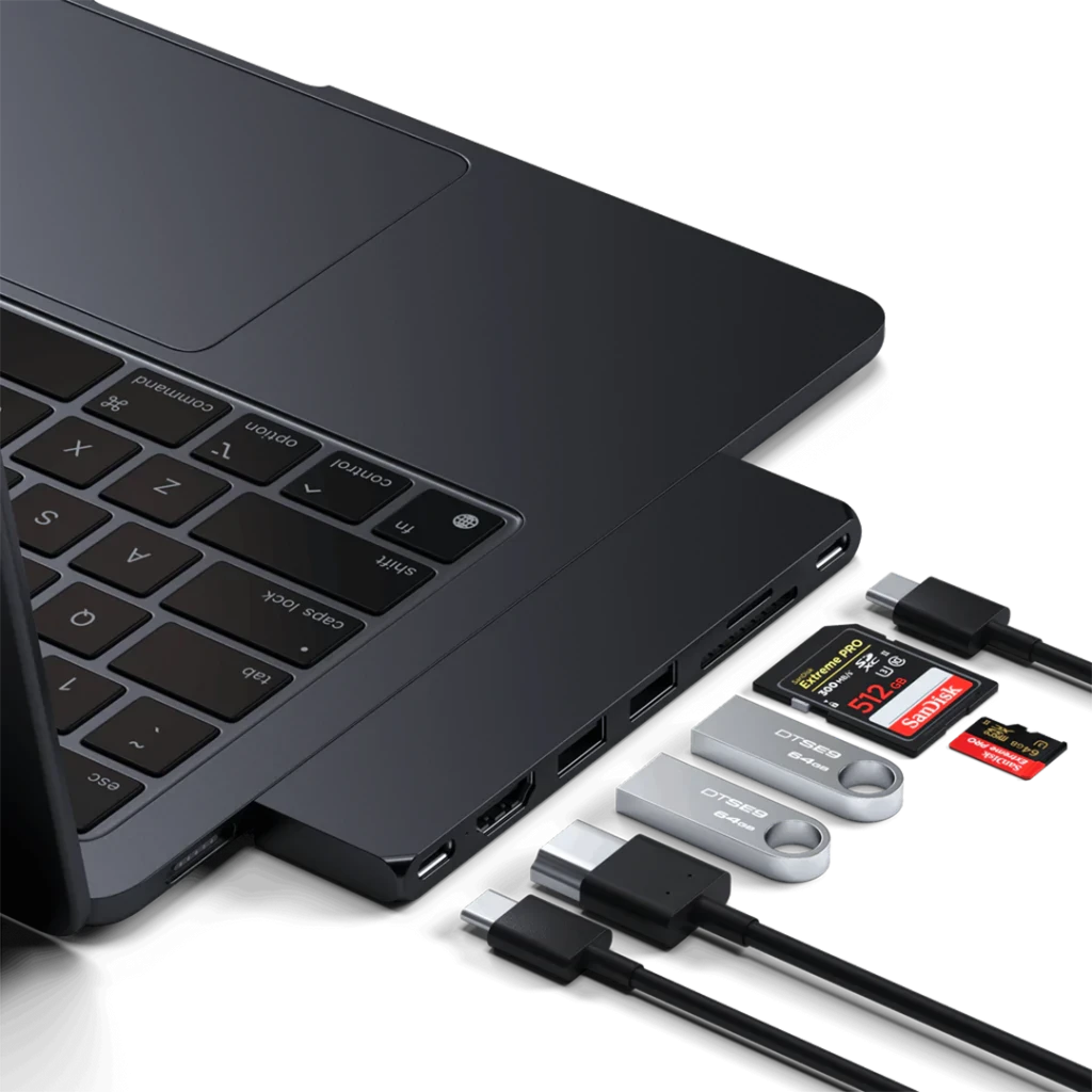 Adapteris ŠAKA 7in1 2 x USB C Satechi Pro HUB Slim ST-HUCPHSD MacBook vidurnakčio spalvos