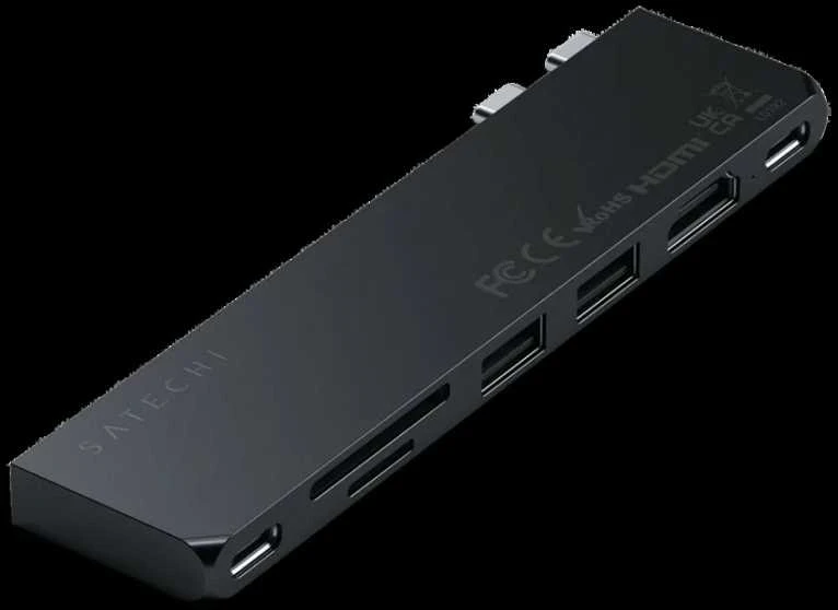 Adapteris ŠAKA 7in1 2 x USB C Satechi Pro HUB Slim ST-HUCPHSD MacBook vidurnakčio spalvos