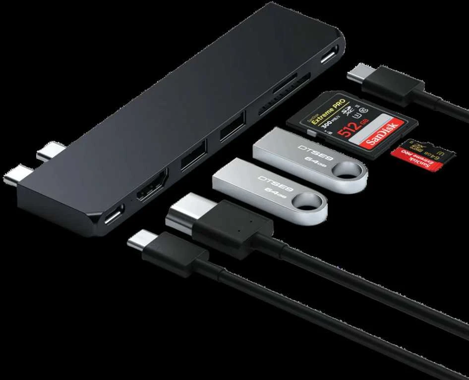 Adapteris ŠAKA 7in1 2 x USB C Satechi Pro HUB Slim ST-HUCPHSD MacBook vidurnakčio spalvos