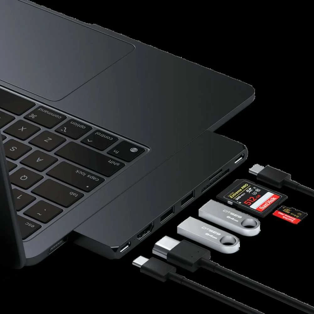 Adapteris ŠAKA 7in1 2 x USB C Satechi Pro HUB Slim ST-HUCPHSD MacBook vidurnakčio spalvos