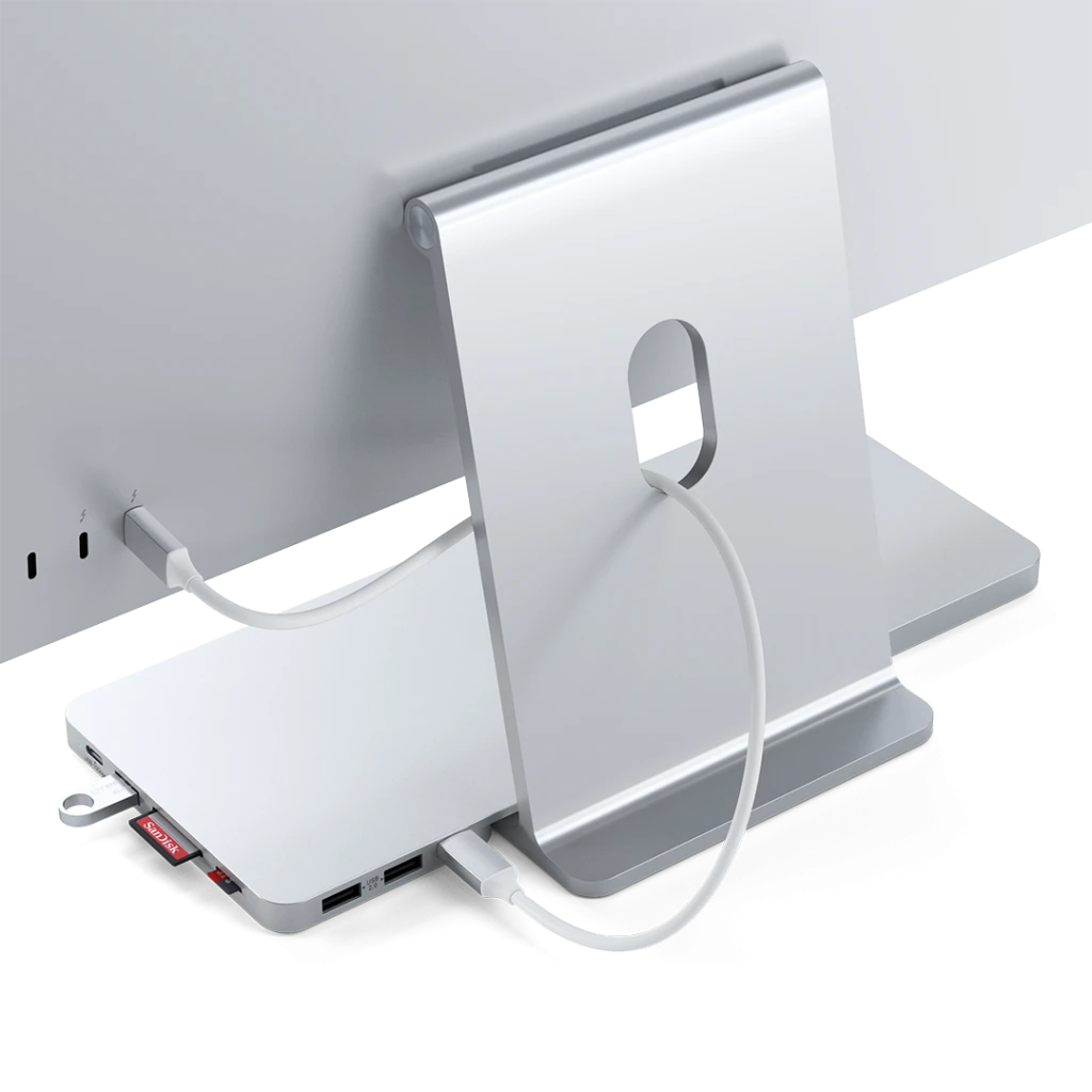 Satechi Slim Dock, skirtas iMac 24" USB-C (USB-C 10Gb, USBA-A 10Gb, 2x USB-A, mikro/SD kortelių skaitytuvas, NVMe SATA lizdas) (sidabrinė)