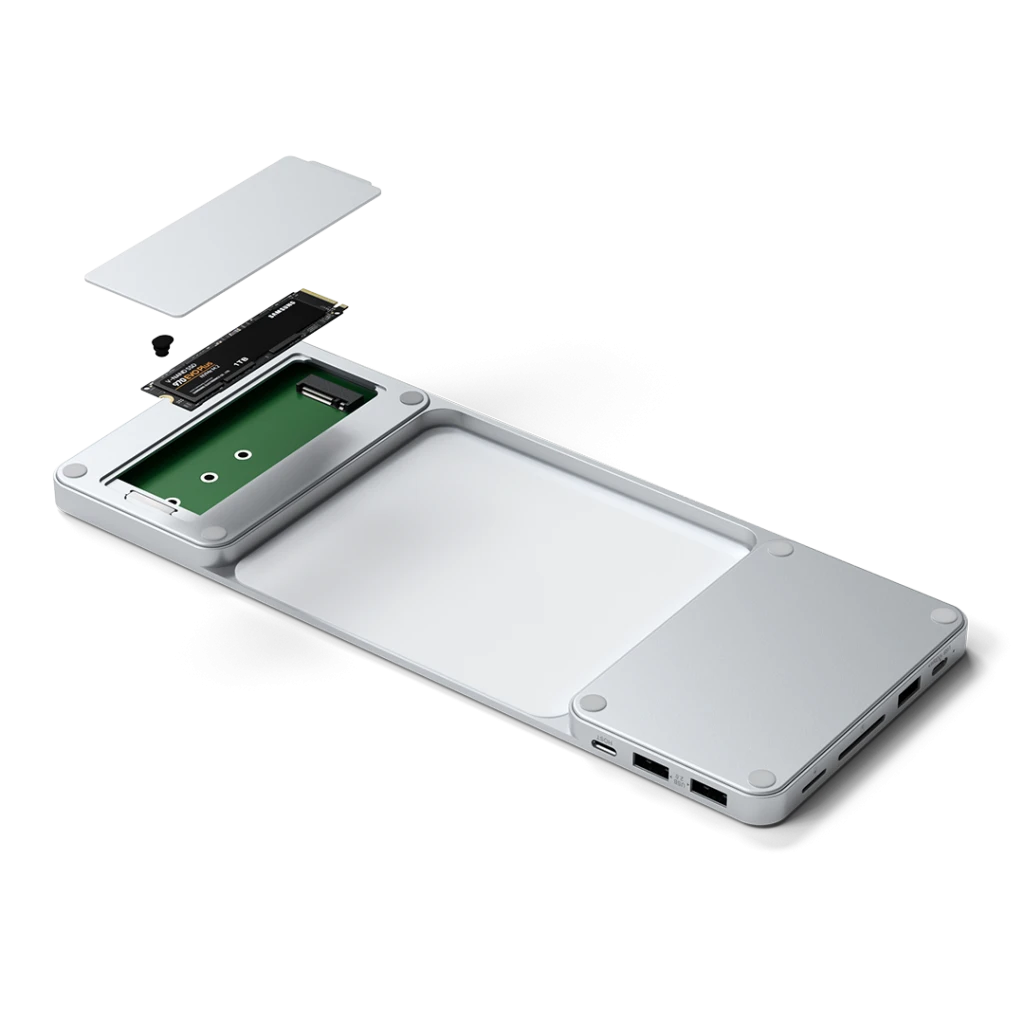 Satechi Slim Dock, skirtas iMac 24" USB-C (USB-C 10Gb, USBA-A 10Gb, 2x USB-A, mikro/SD kortelių skaitytuvas, NVMe SATA lizdas) (sidabrinė)