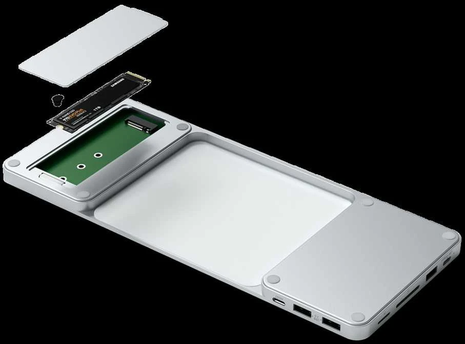 Satechi Slim Dock, skirtas iMac 24" USB-C (USB-C 10Gb, USBA-A 10Gb, 2x USB-A, mikro/SD kortelių skaitytuvas, NVMe SATA lizdas) (sidabrinė)