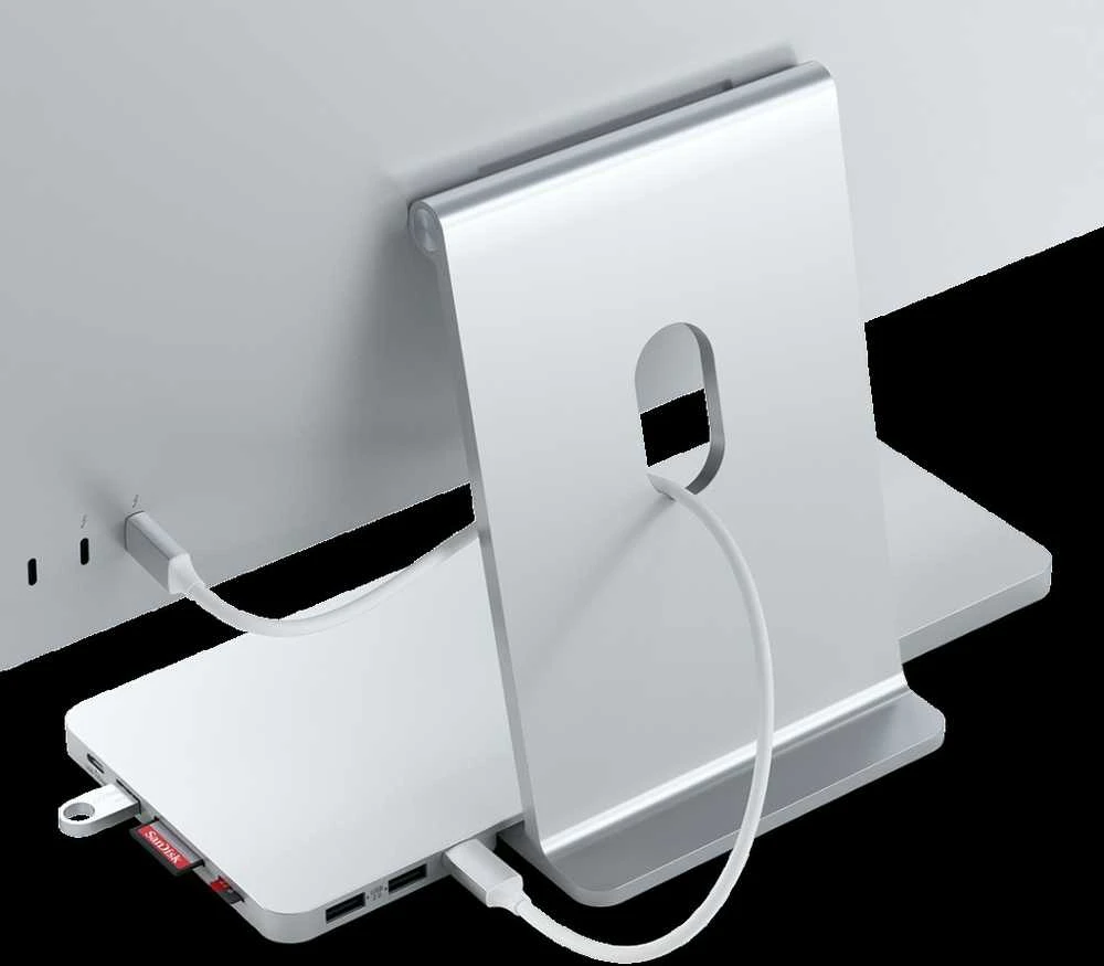 Satechi Slim Dock, skirtas iMac 24" USB-C (USB-C 10Gb, USBA-A 10Gb, 2x USB-A, mikro/SD kortelių skaitytuvas, NVMe SATA lizdas) (sidabrinė)