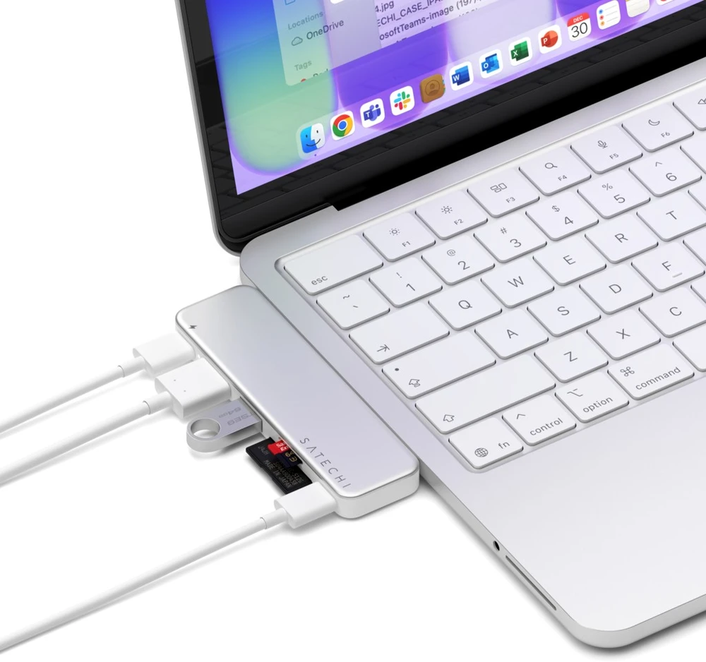 „Satechi“ USB-C Snap Hub, skirtas „MacBook Neo“ – sidabrinis