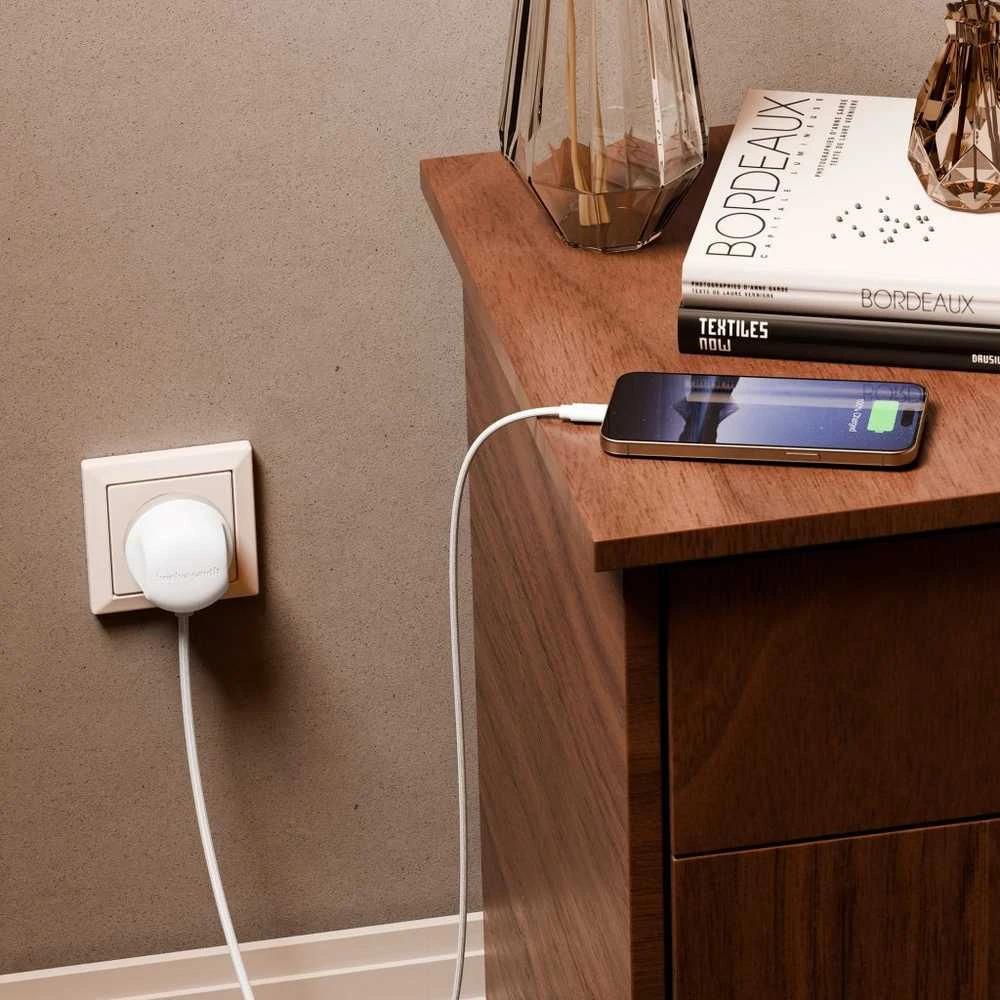 Twelve South PowerCord EU - kroviklis jungiama į tinklą 30W su kablem USB-C 3m (baltas/dune)