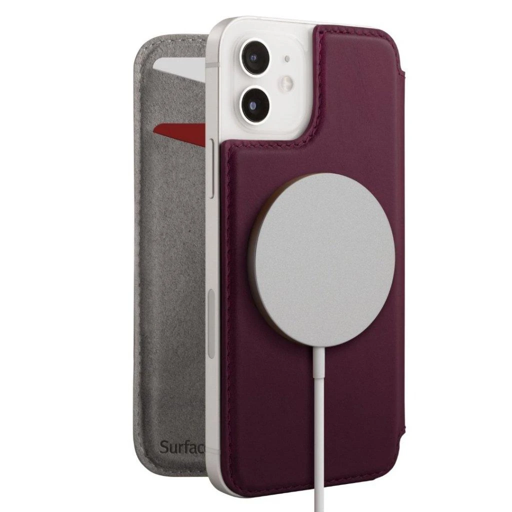 Plum „Twelve South SurfacePad“, skirtas „iPhone 12 Mini“? Itin plonas „MagSafe“ odinis piniginės tipo dėklas, skirtas „iPhone 12 Mini“ – slyvų spalvos