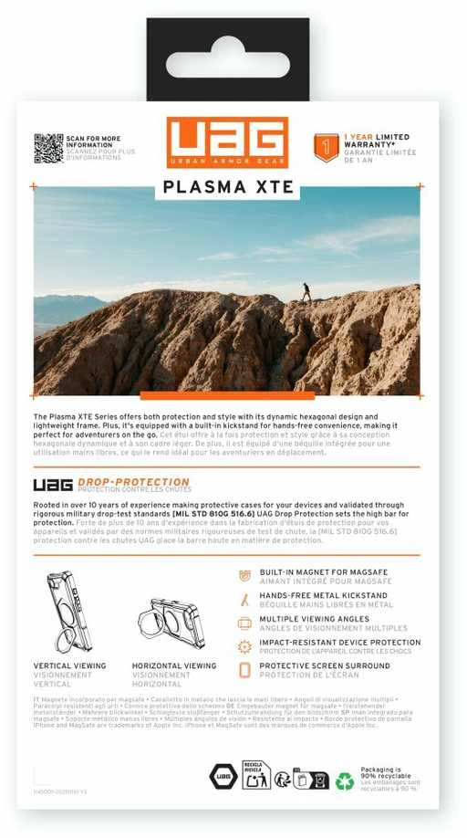 UAG Urban Armor Gear dėklas PLASMA XTE suderinamas su MagSafe, skirtas IPHONE 16e pelenai / titanas