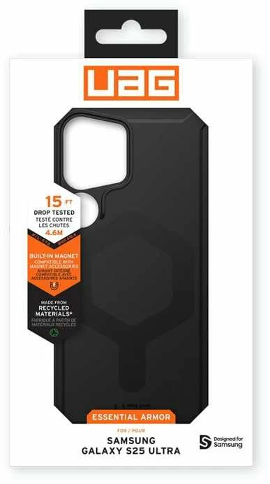 UAG Urban Armor Gear ESSENTIAL ARMOR MAGNET dėklas su įmontuotu magnetiniu moduliu, skirtu SAMSUNG S25 Ultra 5G juodas