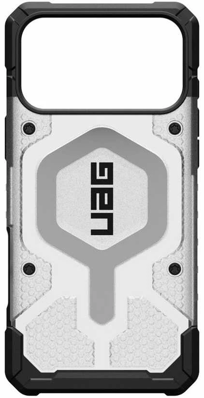 Dėklas „Urban Armor Gear“ „UAG Pathfinder Clear Magsafe“, „Ice“ / „Sidabrinis“ – „iPhone 17 Pro Max“