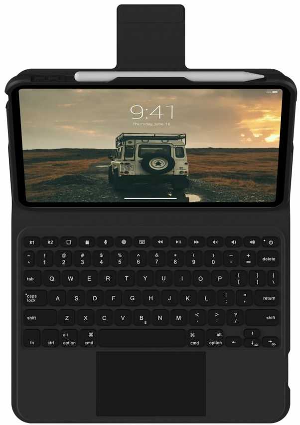 Urban Armor Gear 4Kom UAG klaviatūros dėklas su integruotu jutikliniu skydeliu, skirtas „iPad 10.9“ ir „11“ – karinio lygio apsauga ir atspari išsiliejimui klaviatūra – juodas