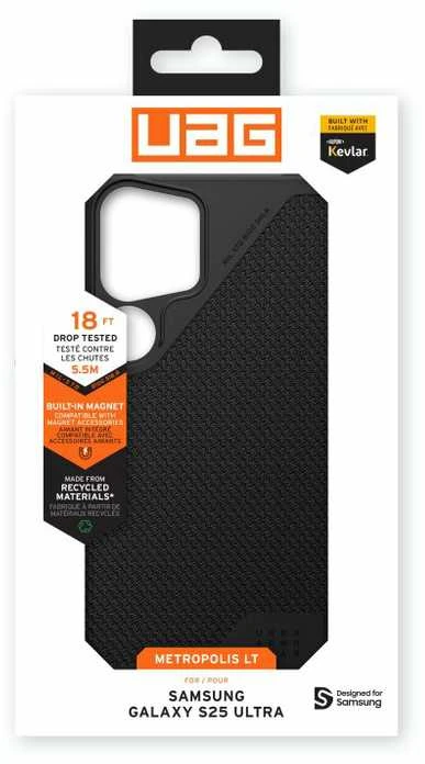 Dėklas Urban Armor Gear UAG Metropolis LT w/Magnet, Kevlar Juodas - Samsung Galaxy S25 Ultra