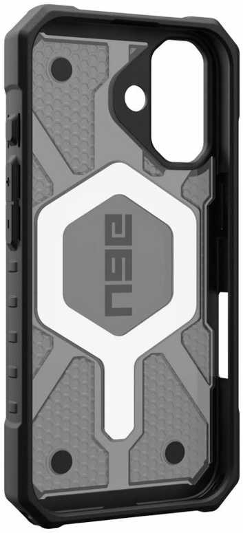 Dėklas „Urban Armor Gear“ „UAG Pathfinder Clear“ su „MagSafe“, skirtas „iPhone 16“ – pelenų spalvos