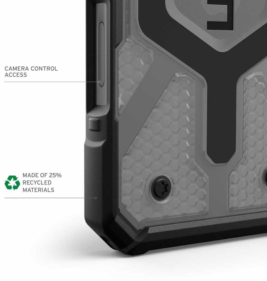Dėklas „Urban Armor Gear“ „UAG Pathfinder Clear“ su „MagSafe“, skirtas „iPhone 16“ – pelenų spalvos