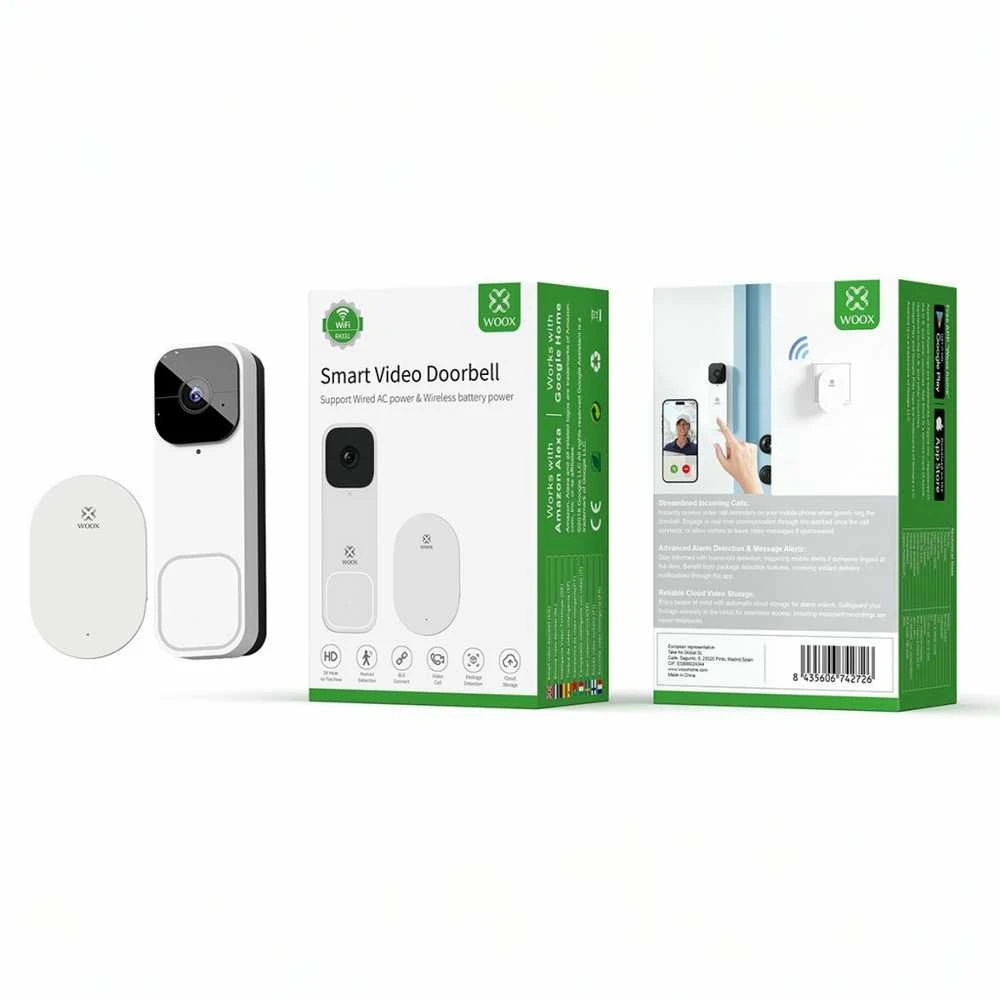 Woox Bevielis išmanusis Wi-Fi durų skambutis su vaizdo kamera 3MP, baltas, TUYA / Smart Life