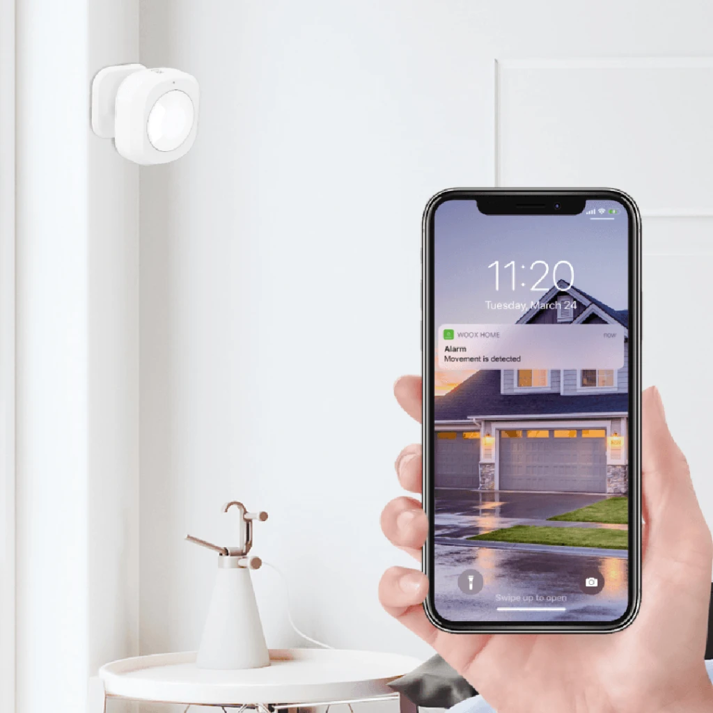 Išmanusis ZigBee TUYA bevielis patalpos PIR judesio jutiklis, 110°, WOOX
