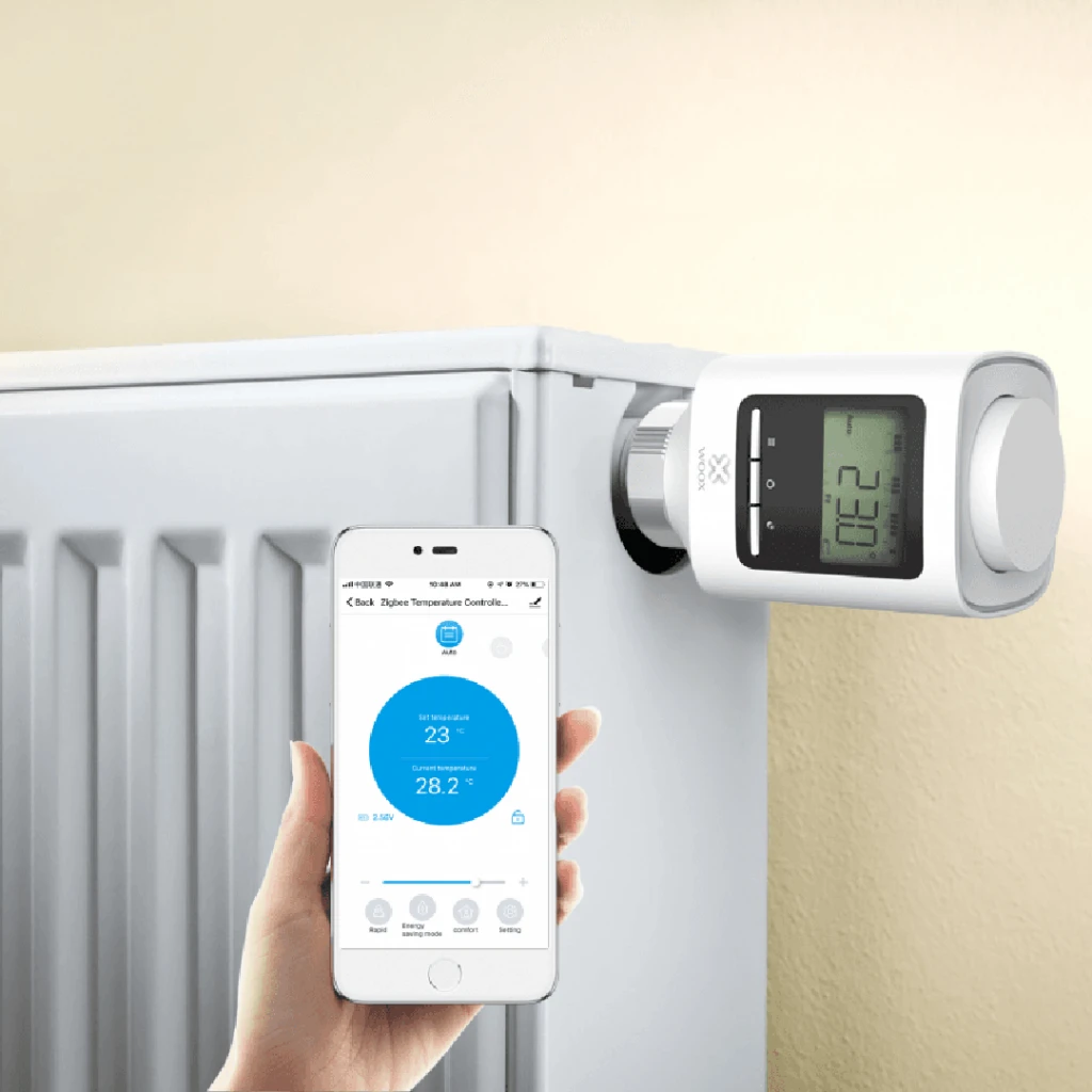 Išmanių termostatų komplektas, 2x termostatai + ZigBee - Wi-Fi stotelė, TUYA, valdomas programėle, WOOX