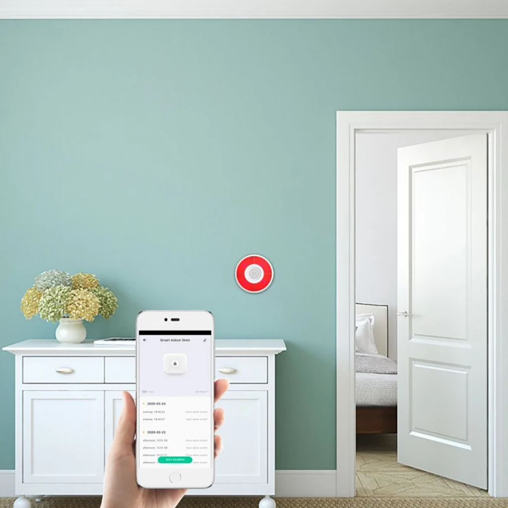 Išmanioji ZigBee TUYA bevielė patalpos sirena, ≥85dB, 5V DC su įkraunama baterija, balta, WOOX