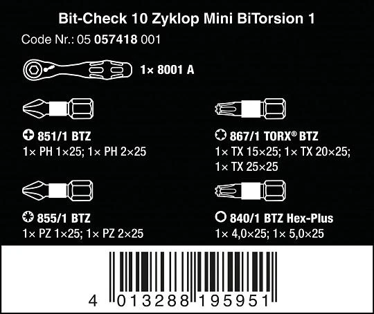 Wera Bit-Check 10 Zyklop Mini BiTorsion 1