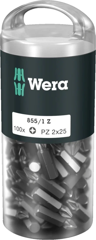 100 vnt. końcówek 1/4" do wkrętów su gniazdem Pozidriv, PZ1/25mm, Wera [05072443001]